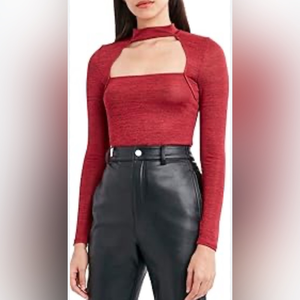 NWT BCBGeneration Long Sleeve Bodycon Cutout Top in Metallic Burgundy - Size M